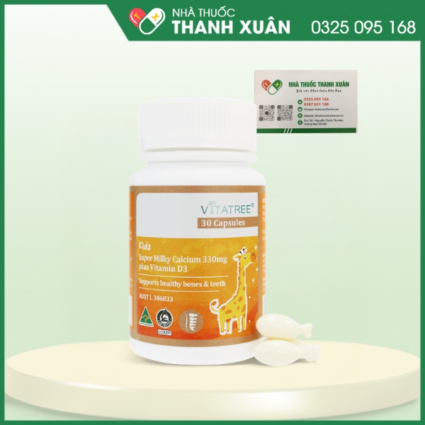 Vitatree Kids Milky calcium 330mg plus Vitamin D3 - Bổ sung canxi, vitamin D3 cho cơ thể